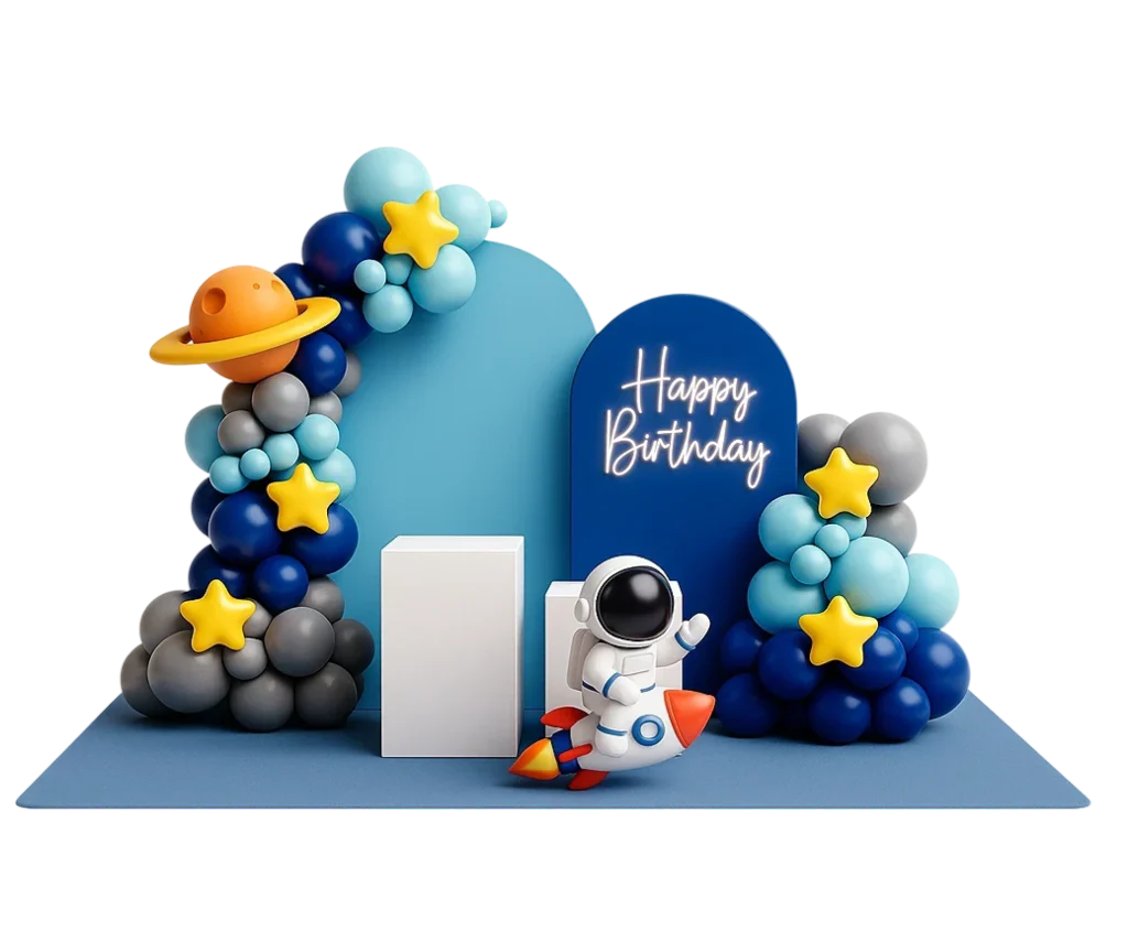 Premium package with lit backdrop and double balloon arch