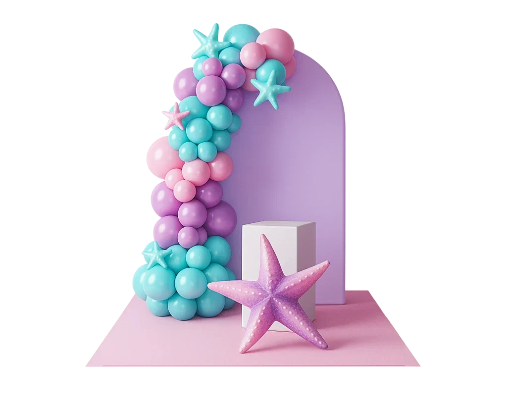 Standard package setup with balloon garland and backdrop
